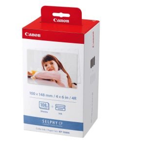 Kit Papel Fotográfico y Tinta Canon KP-108 Original para SELPHY CP1300 CP1500 CP1200 CP910