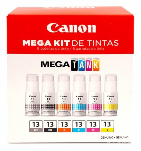 Kit Tintas Canon GI-13 Mega Pack Original BK C M Y R GY para PIXMA G510 G610 G650 G620