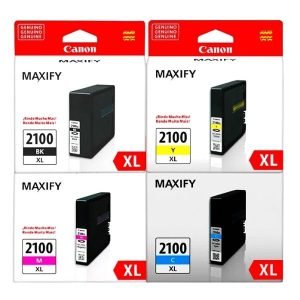 Pack Tintas Canon PGI-2100XL Original BK C M Y para MAXIFY MB5310 MB5410 IB4010 IB4110